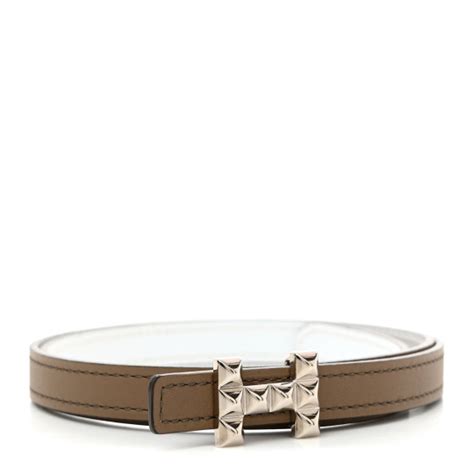 HERMES Epsom Swift 13mm H Medor Belt 70 28 White Etoupe 